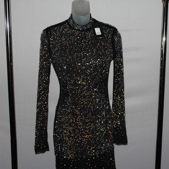 on a pedestal rhinestone mini dress